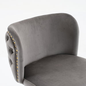 English Elm A&A Luxe Velvet Swivel Barstool with Gold-Plated 17.7" Base, Tufted Back, Ergonomic Waist Support Gray W1143P204046