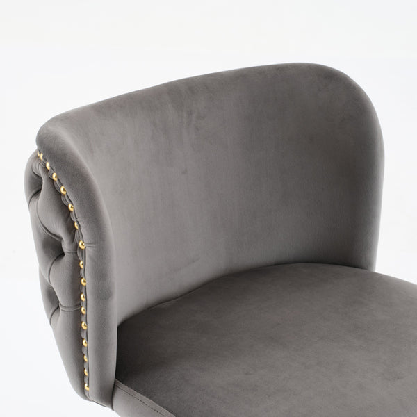 English Elm A&A Luxe Velvet Swivel Barstool with Gold-Plated 17.7" Base, Tufted Back, Ergonomic Waist Support Gray W1143P204046