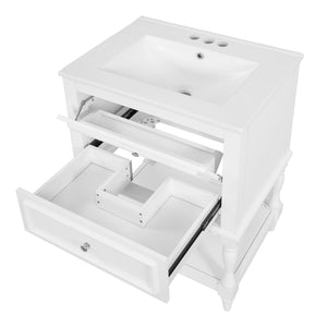 English Elm 24'' Retro Bathroom Vanity Mdf Cabinet with Ceramic Sink Open Shelf and 2 Drawers White N710P405414K