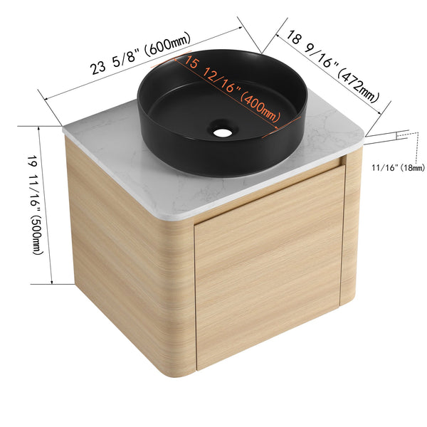 English Elm 24'' Wall-Mounted Bathroom Vanity With Stylish Ceramic Sink, Soft-Close Door & Durable Plywood Design W999S00458