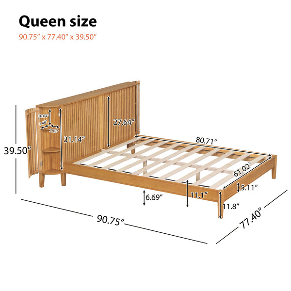 English Elm Christopher Knight Home® - Queen Solid Wood Bed with Slat Headboard, Dual 3-Layer Side Storage & Display Shelves, Sturdy Framing N758Q532728N