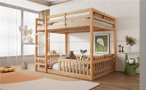 English Elm Full Full over Full Wood Bunk Bed with Ladder & Guardrails, Space-Saving Pine Frame for Kids Rooms Natural N7090002223D