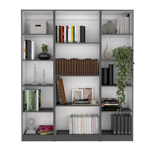 English Elm Davie Modern 3-Piece Home Bookcase Set with 14 Spacious Shelves, Slim XS Units for Stylish Storage Multicolor 41 L x 28 W x 5 H B200S00347