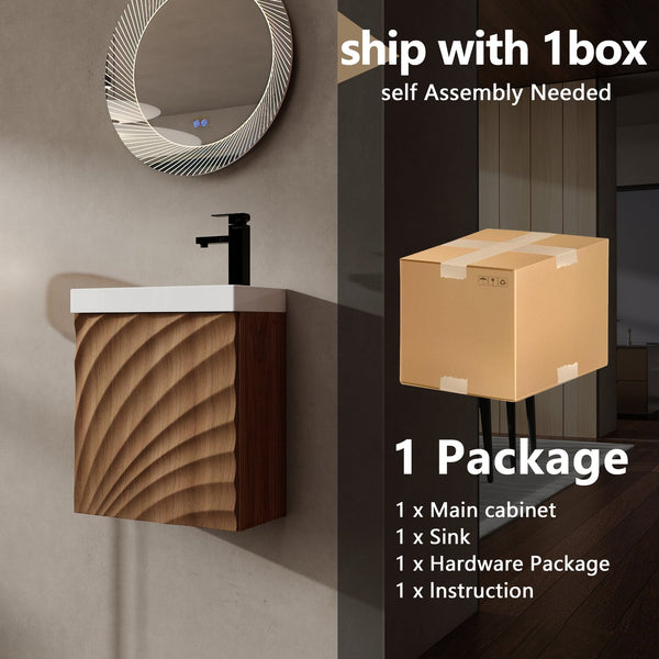 English Elm 18.5" Compact Wall-Mounted Bathroom Vanity With Stylish Resin Sink & Soft-Close Door, Walnut Finish W1972P362137