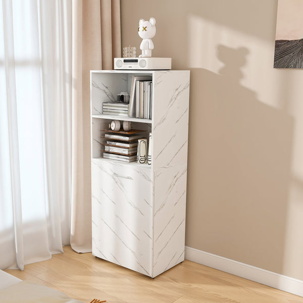 English Elm Stretchable expandable office desk with magnetic fold, lockable casters, adjustable shelves for storage and space-saving White Marble W509P355682