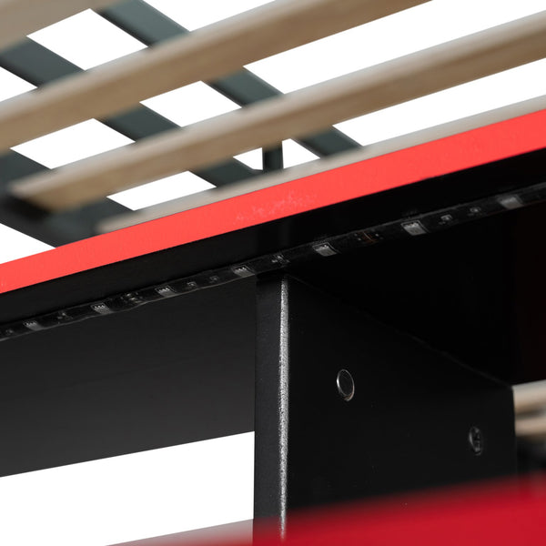English Elm Full Size Wood Loft Bed with Rgb Lighting Desk and Multi-tier Shelves for Gaming Red LT000374AAR