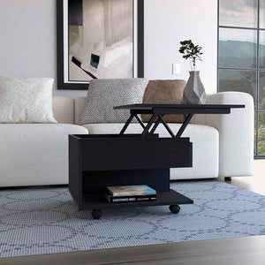English Elm Luanda Lift-Top Coffee Table with Concealed Storage, Locking Casters & Open Shelf for Living Space Black 27.2 L x 26 W x 5.1 H B07091883