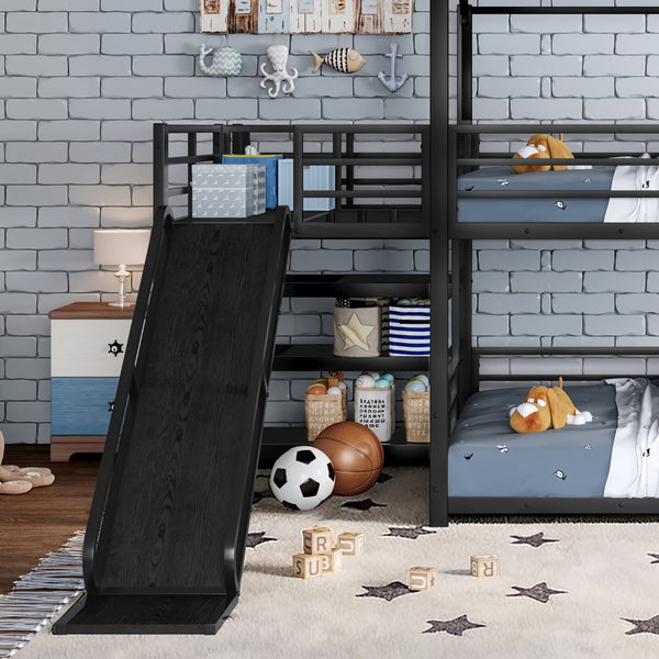 English Elm Twin House Bunk Bed with Slide Storage Stairs and Safety Rails for Kids Rooms W1580S00649