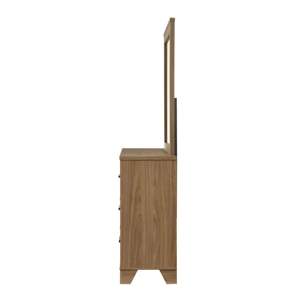 English Elm Walnut Finish 3 Piece Full Bedroom Set with Panel Bed Dresser and Mirror Transitional Wood B2741S00904
