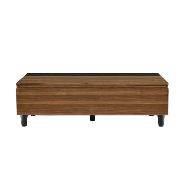 English Elm Avala Walnut & Black Lift-Top Coffee Table with 4 Compartments, Durable Melamine Top, Modern Legs B2726P251272