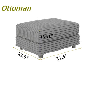 English Elm Plush Corduroy Ottoman with High-Density Foam and Solid Wood Frame, Versatile Seat Table Storage Grey W1885P336067