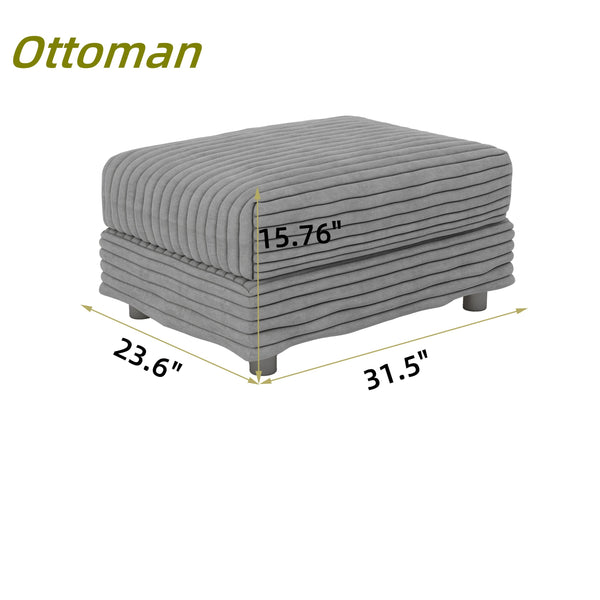 English Elm Plush Corduroy Ottoman with High-Density Foam and Solid Wood Frame, Versatile Seat Table Storage Grey W1885P336067