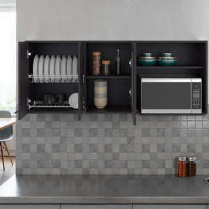 English Elm Hasselt Wall Mounted Kitchen Cabinet with Microwave Shelf Dish Rack and Pantry Storage B070S00414