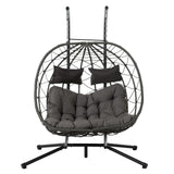 English Elm 2 Persons Egg Chair With Stand Indoor Outdoor Swing Chair Patio Wicker Hanging Egg Chair Hanging Basket Chair With Stand For Bedroom Living Room Balcony