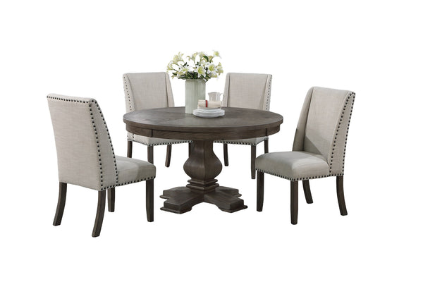 English Elm Traditional Round Pedestal Dining Table Seats Six Oak Finish Rubberwood Carved Base B011S01035