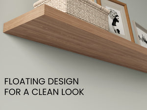 English Elm Floating Shelves - Minimalist 2-Shelf Design In Versatile Beige Pine Look For Stylish Home Storage B097P250909