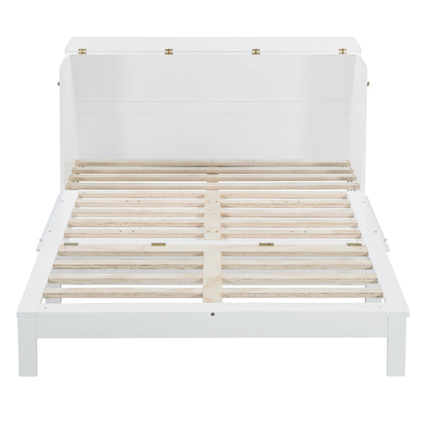 English Elm Queen Murphy Wall Bed with Usb Ports Storage Drawers and Cabinet Style Panel Front White N708S00010K-1