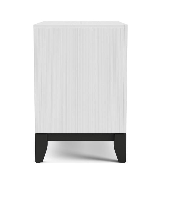 English Elm Contemporary Glam Nightstand Glossy White Lacquer Chrome Legs Dovetail Drawer Bedroom White B2741P435309