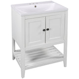 English Elm [Video] 24" White Modern Sleek Bathroom Vanity Elegant Ceramic Sink With Solid Wood Frame Open Style Shelf (Old Sku: Jl000001Aak)