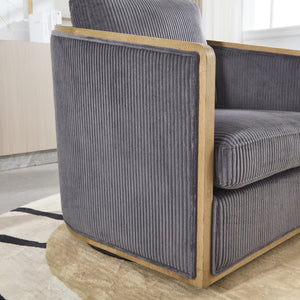 English Elm Corduroy Swivel Barrel Chair with Sturdy Wood Frame & Metal 360° Base, Plush Corduroy Comfort Pop Dark Gray W395P220272