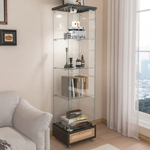 English Elm Modern Glass Display Cabinet With Led Lighting - Space-Saving Antique Storage For Living Room & Bedroom W241P268205