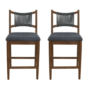 English Elm Arno Rubberwood Counter Stools with Rope Backrest and Charcoal Seat Set of 2 N775P366302B