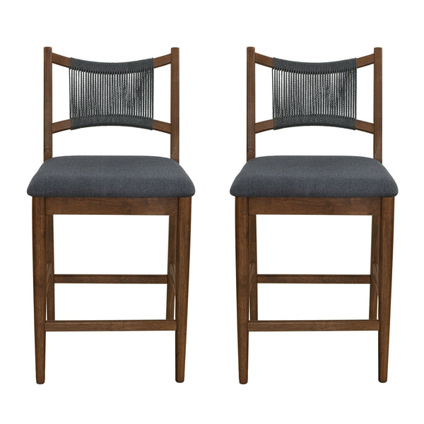English Elm Arno Rubberwood Counter Stools with Rope Backrest and Charcoal Seat Set of 2 N775P366302B