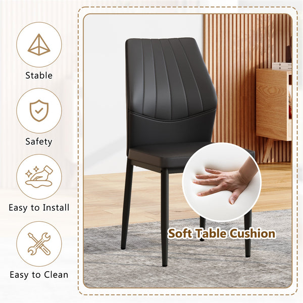 English Elm Set of 6 ergonomic dining chairs with shell-pattern back, 37" height, breathable tech fabric, sturdy metal legs and adjustable anti-slip feet for stable, comfortable seating during meals Black W1151P359599