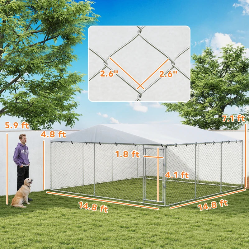 English Elm Garden Walk-in Dog Kennel Galvanized Steel Outdoor Enclosure with Uv Resistant Pe Roof T3971S00208