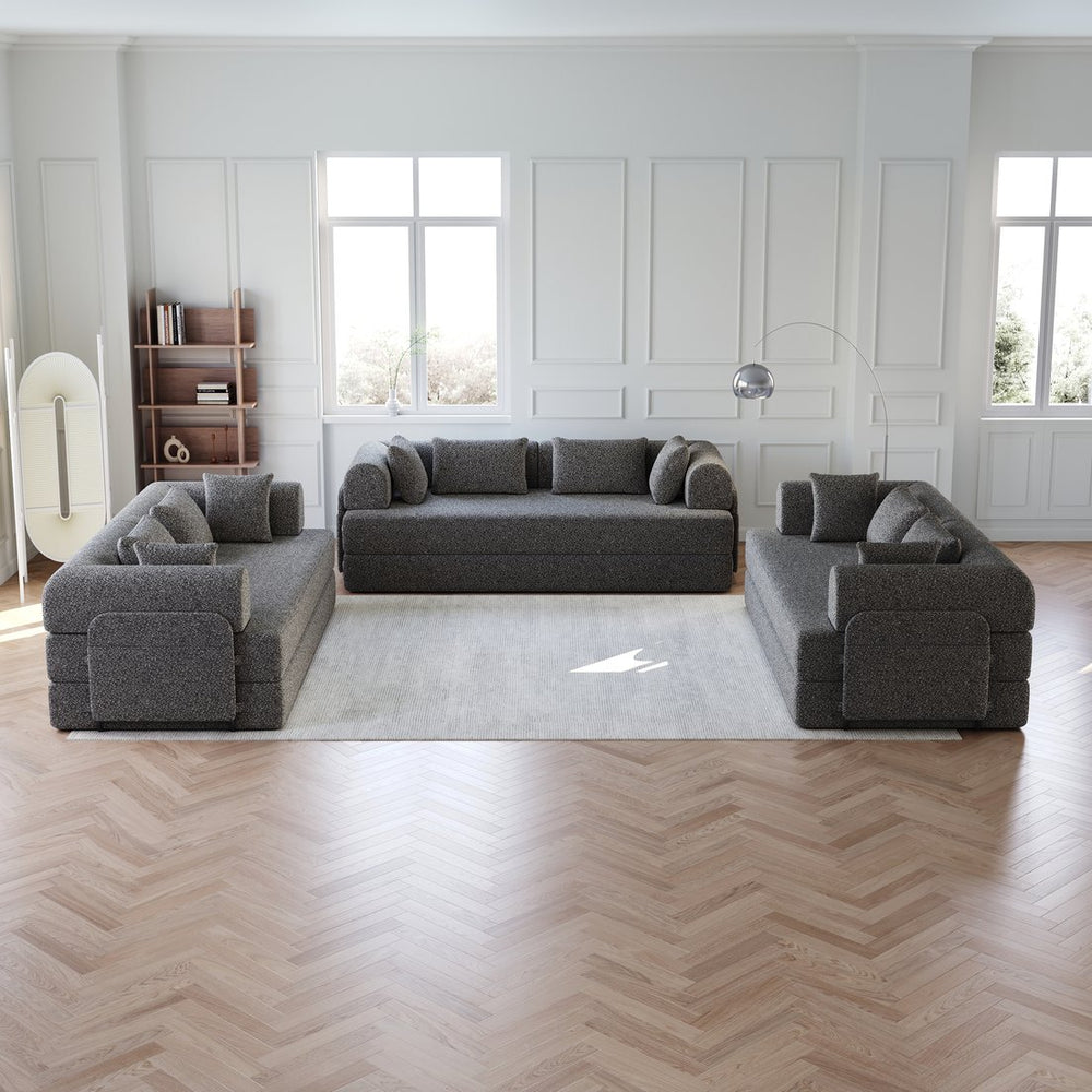 English Elm 78.7-Inch Convertible Sleeper Sofa Bed – Chenille Lounge Couch With Cylindrical Pillow & Side Pocket W834S00533