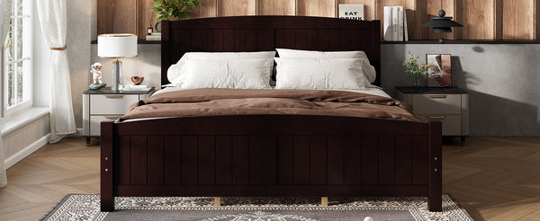 English Elm King Solid Wood Platform Bed with Slatted Support, Modern White Finish, No Box Spring Needed, Sturdy Design Espresso W1580P374317