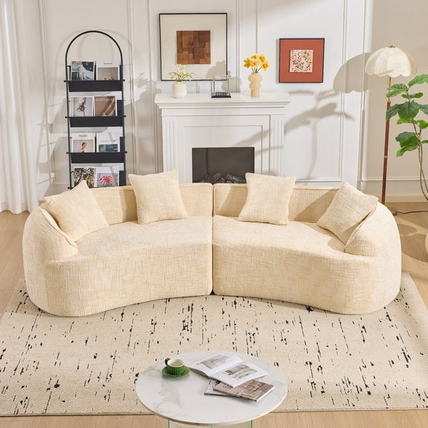 English Elm Beige Curved Compressed Sofa — Nordic Minimalist Foam & Spring Design, Soft Upholstery, Easy Setup W3612S00012