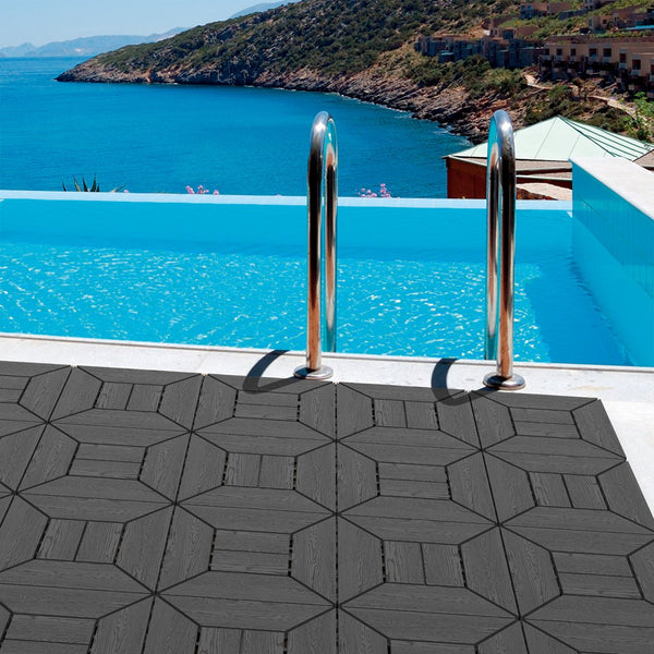 English Elm New Interlocking Polypropylene Patio Floor Tiles 44 Piece Set for Balcony Poolside Use W3022P251854