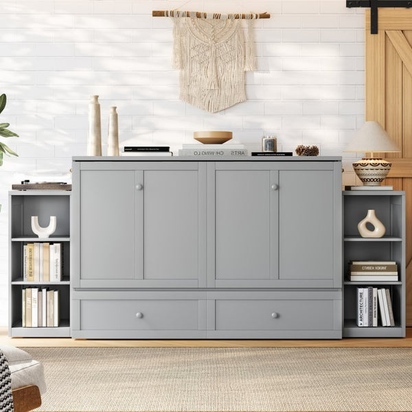 English Elm Queen Murphy Bed With Stylish Storage Drawers & Shelves - Perfect For Compact Spaces & Guest Rooms! W1580S00256-GIGA