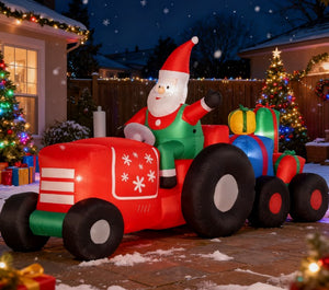 English Elm Inflatable Santa Driving Gift Trailer Outdoor Yard Decor with Led Lit Display T3971P414226