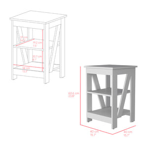 English Elm Side Rossville White Side Table with Dual Shelves for Living Room, Versatile Nightstand, Modern Engineered Wood Finish B092P191181