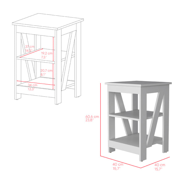 English Elm Side Rossville White Side Table with Dual Shelves for Living Room, Versatile Nightstand, Modern Engineered Wood Finish B092P191181