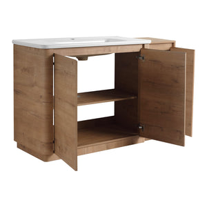 English Elm 52'' Freestanding Bathroom Vanity Oak Finish Ceramic Sink Soft Close Storage Cabinet W999S00513