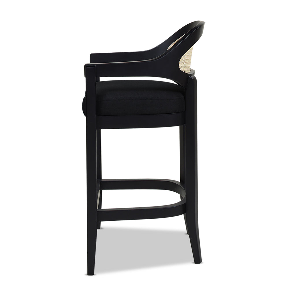 English Elm Jennifer Taylor Home - Americana Mid-Century Modern Cane Back Counter Stool - Elegant Jet Black Woven Design For Dining Spaces B2719P238382