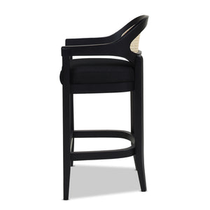 English Elm Jennifer Taylor Home - Americana Mid-Century Modern Cane Back Counter Stool - Elegant Jet Black Woven Design For Dining Spaces B2719P238382
