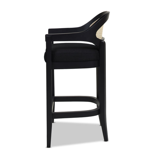 English Elm Jennifer Taylor Home - Americana Mid-Century Modern Cane Back Counter Stool - Elegant Jet Black Woven Design For Dining Spaces B2719P238382