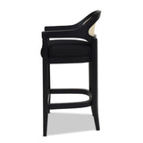 English Elm Americana Mid-Century Modern 26" Cane Back Counter Stool, Jet Black Woven