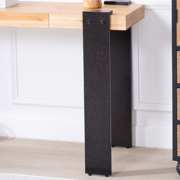 English Elm Rustic Industrial Console Table Weathered Steel Legs Engineered Wood Entryway Accent W2729P414724