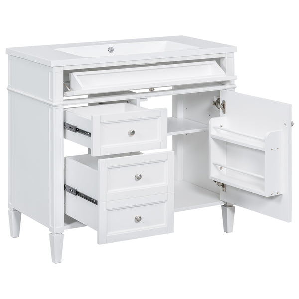 English Elm 36'' Modern Bathroom Vanity with Mirror Cabinet and Sink, Spacious Storage, Soft-Close Doors & Drawers White SW000134AAK-3