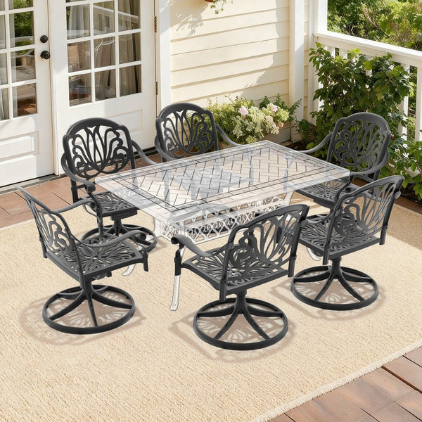 English Elm Cast Aluminum Swivel Patio Chair Set with Ornate Frame and All-weather Cushions W1710S00671