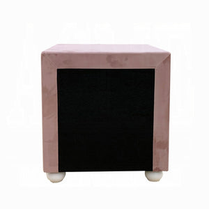 English Elm Beautiful Pink Fabric Nightstand with Two Drawers, Crystal Knobs, Rounded White Bun Feet, 17" Cubic Stylish Accent Table B2741P323124