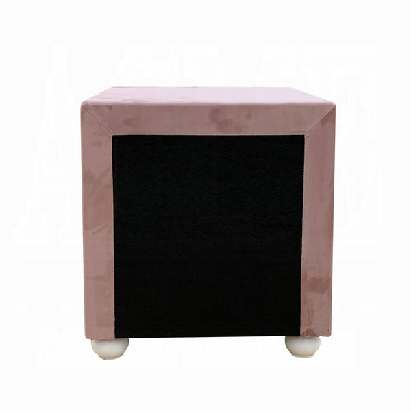 English Elm Beautiful Pink Fabric Nightstand with Two Drawers, Crystal Knobs, Rounded White Bun Feet, 17" Cubic Stylish Accent Table B2741P323124