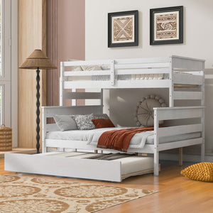 English Elm Wood Twin over Full Bunk Bed with Twin Trundle – Space-Saving Pine/MDF Triple Bed, Sturdy & Safe Design White GX000448AAK-1