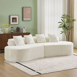 English Elm white plush curved multi-seater sofa with pillows — Nordic skin-friendly fabric, space-saving design W3612S00008