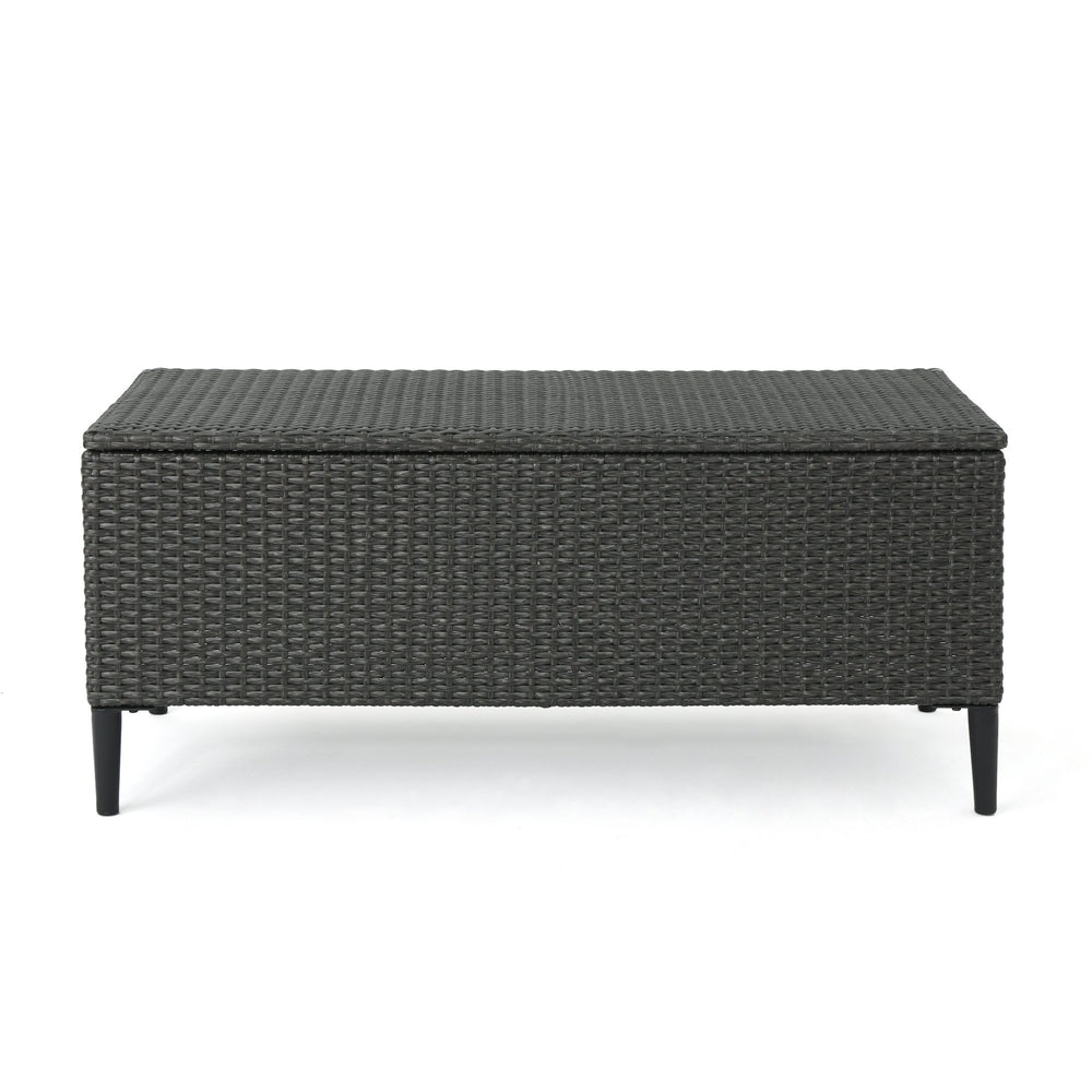 English Elm Rupert Outdoor Resin Wicker Storage Unit for Patio Pool Gear and Entertaining Essentials 62262.00GRY